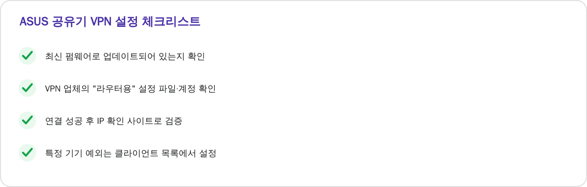 ASUS 공유기 VPN 설정 체크리스트