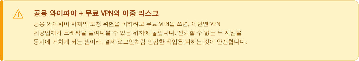 공용 와이파이 무료 VPN의 이중 리스크