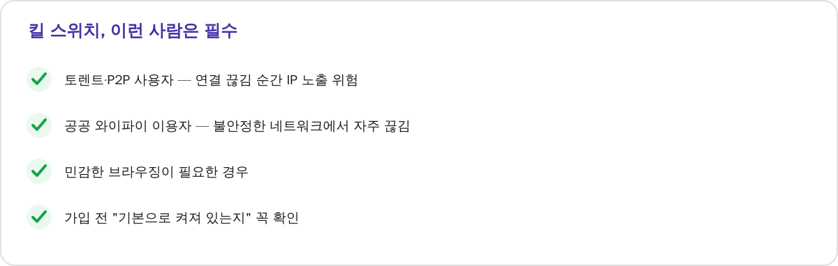 킬 스위치, 이런 사람은 필수