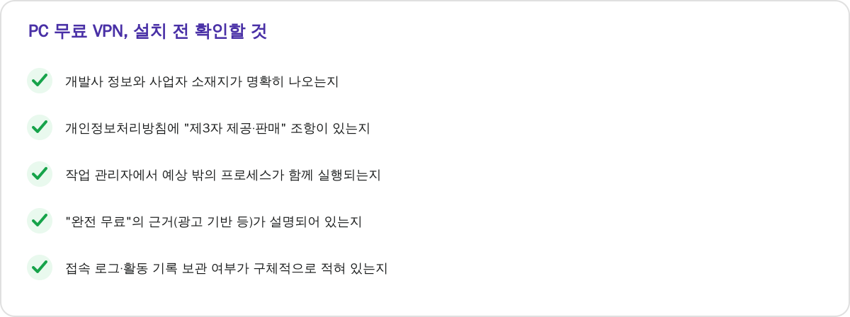 PC 무료 VPN, 설치 전 확인할 것