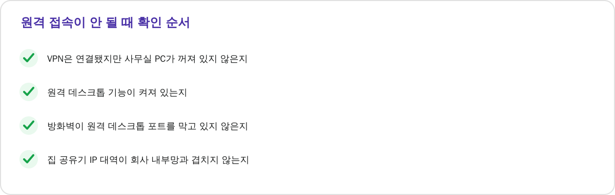 원격 접속이 안 될 때 확인 순서