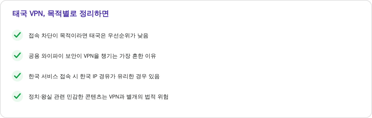 태국 VPN, 목적별로 정리하면